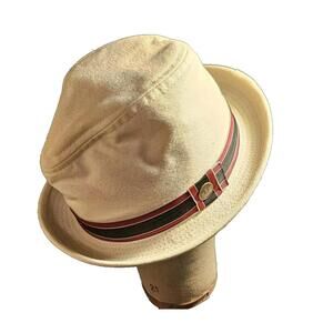 Goorin Bros Panama Cotton/Linen Bound Edge Fedora Hat Sm Cream Red Black USA